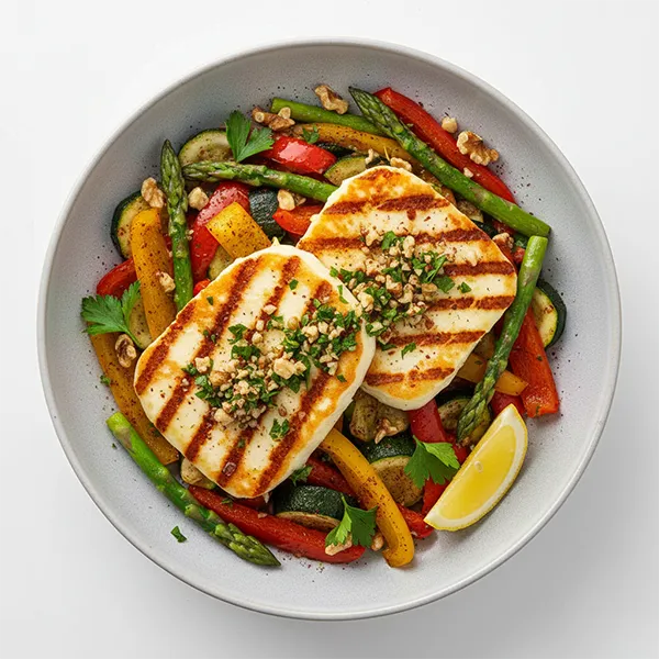 Halloumi Steak With Walnut Gremolata and Sumac Veggies
